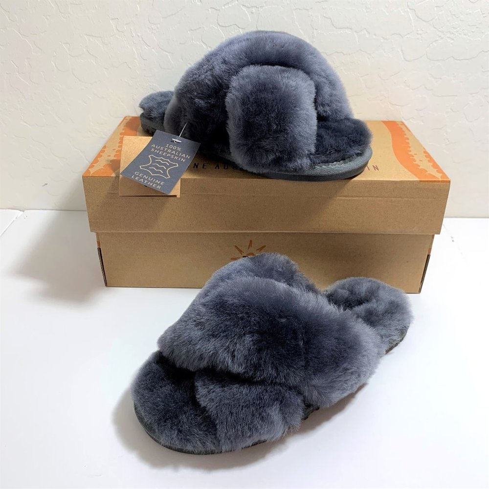 DIJE California by LAMO Maribel Sheepskin Slippers Sandals Gray Size 37 US 7 NEW